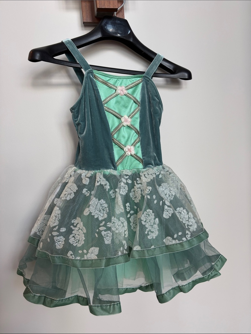 Girls Green Velvet & Lace Tutu Costume Dress